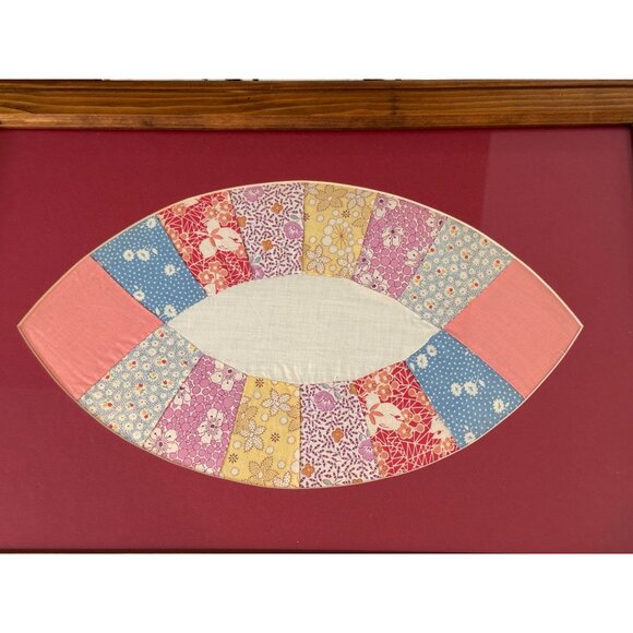 Two Quilting Squares Double Wedding Ring Blocks Pattern Wooden Framed Matted - Picture 2 of 14